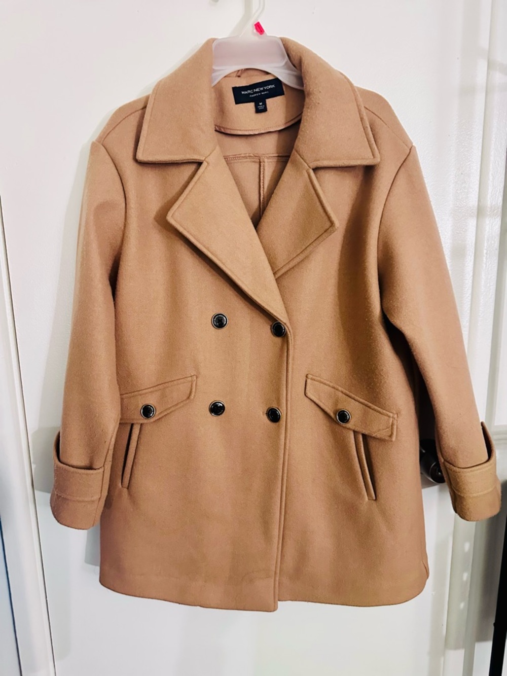 Marc New York Camel Double-Breasted Pea Coat